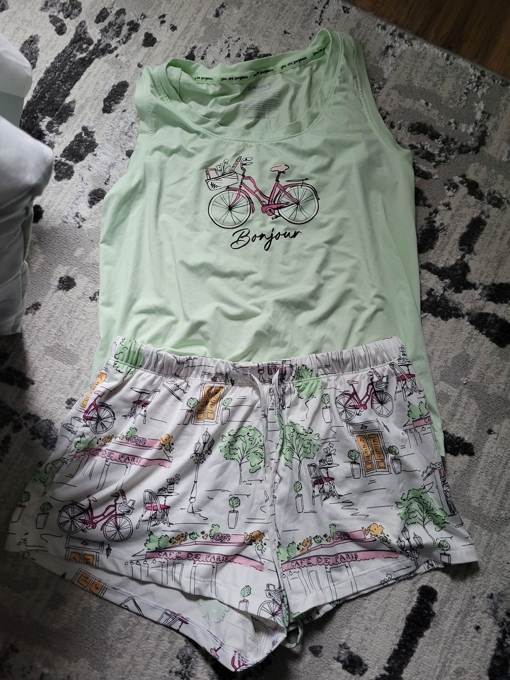 Bonjour Mint Green Tank & Printed Shorts Pajama Set